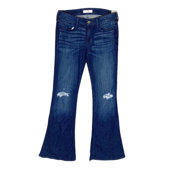 Hollister Dark Wash Flare Wide Leg Jeans Size 7 / 28 New with Tags - Picture 2 of 9
